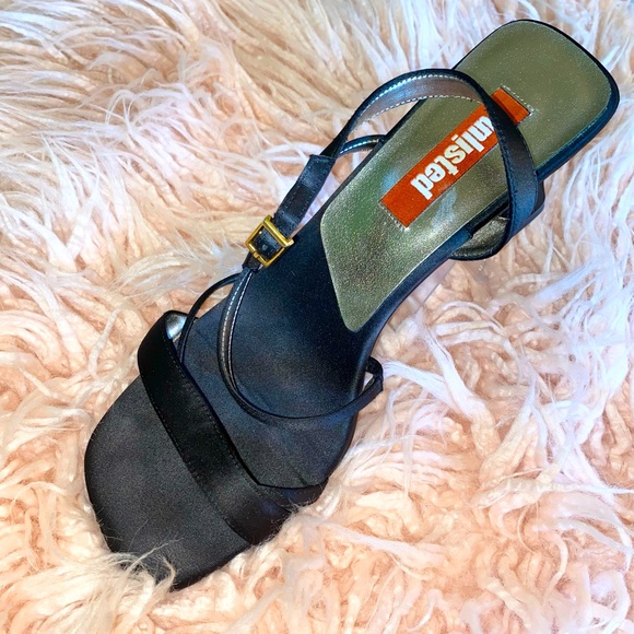 1990s Kenneth Cole Unlisted Women’s Black Strappy Square Kitten Heels Size 9.5 - Picture 8 of 9